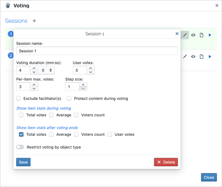 Colltrain Voting Session settings